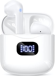 Wireless Earbuds, Bluetooth 5.3 Headphones 40Hrs Playtime with Charging Case, IPX5 Waterproof Stereo in-Ear Earphones with Microphone for iPhone Android Cell Phone Sports Workout Gaming, White