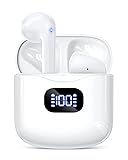 Wireless Earbuds, Bluetooth 5.3 Headphones 40Hrs Playtime with Charging Case, IPX5 Waterproof Stereo in-Ear Earphones with Microphone for iPhone Android Cell Phone Sports Workout, White A-White