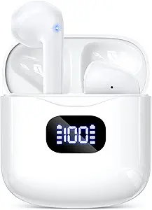 KTGEE Wireless Earbuds, Bluetooth 5.3 Headphones 40Hrs Playtime with Charging Case, IPX5 Waterproof Stereo in-Ear Earphones with Microphone for iPhone Android Cell Phone Sports Workout, White