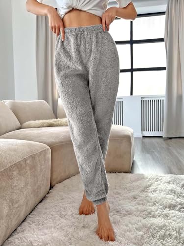 Image of KOTTY Women's Plush Coral Fabric Tapered Fit Pant - Warm Winter Wear with Soft Fuzzy Texture