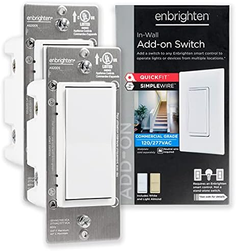 Enbrighten, White & Light Almond, Add 2-pack with QuickFit and SimpleWire, Z-Wave/GE Zigbee Smart Lighting Controls, Compatible with Alexa, Google Assistant, NOT A STANDALONE SWITCH, 47896, 2 Pack