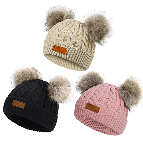 Image of Zando Baby Winter Hat Toddler Infant Beanies with Double Pom Pom Knitted Winter Hats for Baby Girl Boy Beanie 6-36 Months