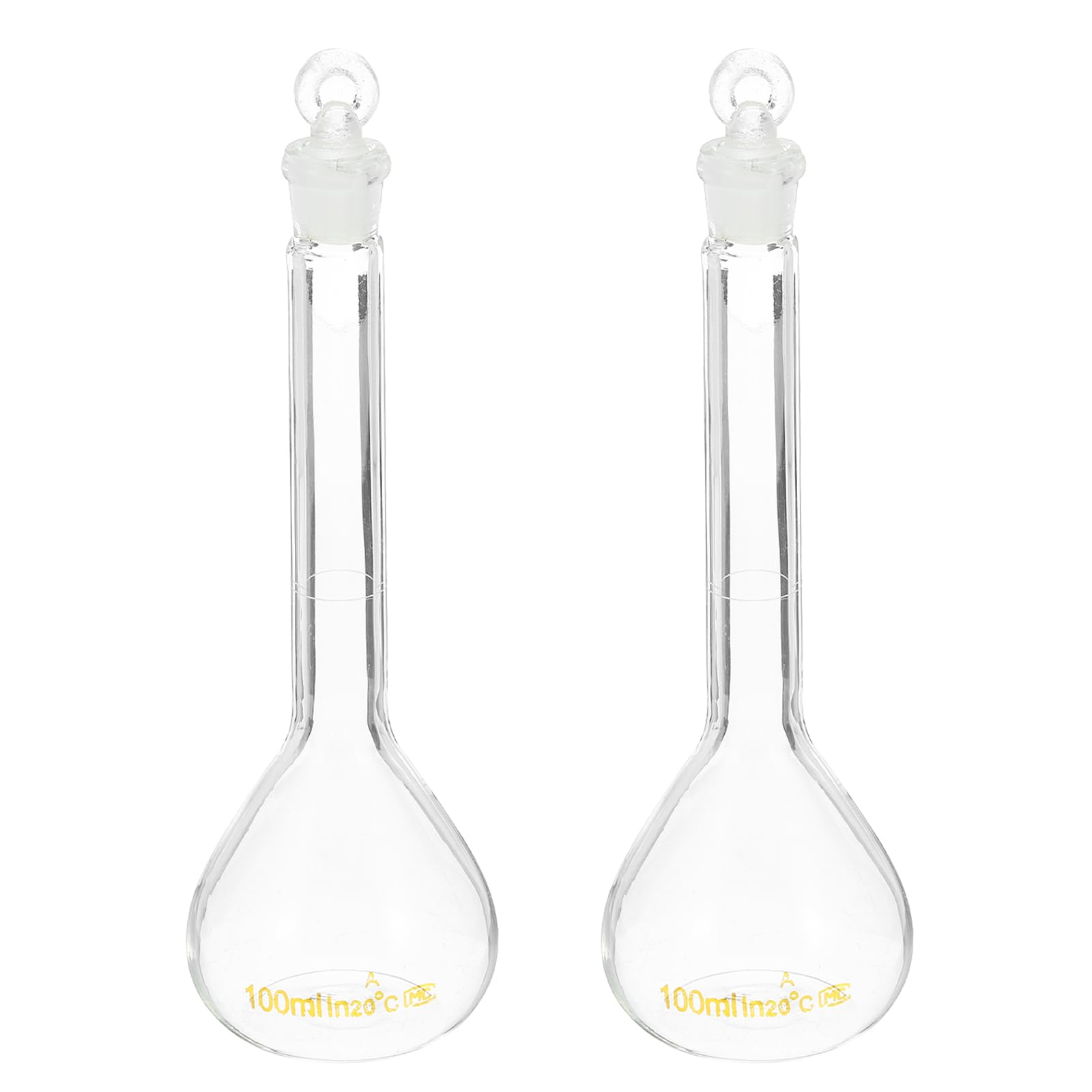 PATIKIL Matraz Volumétrico de 100 ml, 2 Unidades de Matraz Volumétrico Graduado de Vidrio Borosilicato 3.3 con Tapón de Vidrio, Tolerancia de 0.14 ml, Transparente