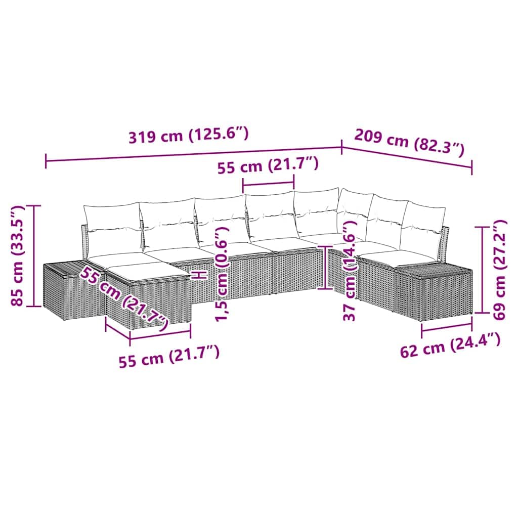 Set di 8 divani da giardino modulari in polyrattan con cuscini