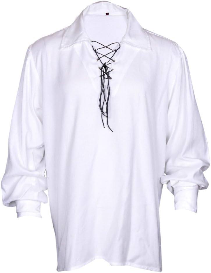 MyGothicShop Casual Summer Renaissance Pirate Shirt Medieval Hippie Men Costume White Color