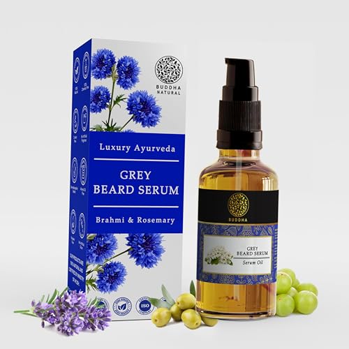 Image of Buddha Natural Grey Beard Serum Oil (25 ml) - Supports Restore Natural Black Beard Color & Reduces Greys | 100% Natural Formula for All Beard Types