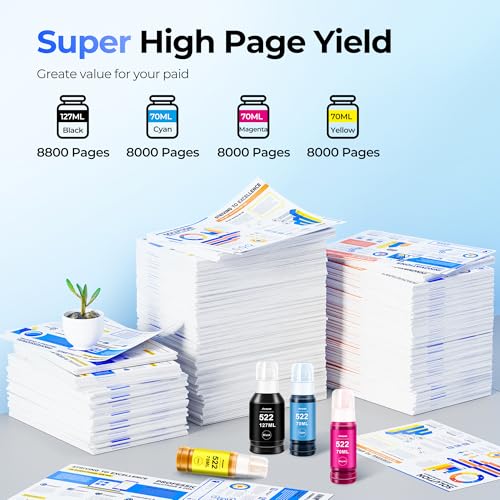 Image of 522 Ink Refill Bottles ET-2800 ET-2400 ET-4800 4-Bottles Replacement for Epson 522 Ink Refill Bottles Black Color Fit for Epson 522 Ink Use for EcoTank ET-2803 ET-2720 ET-2840 ET4700 ET4810 Printer
