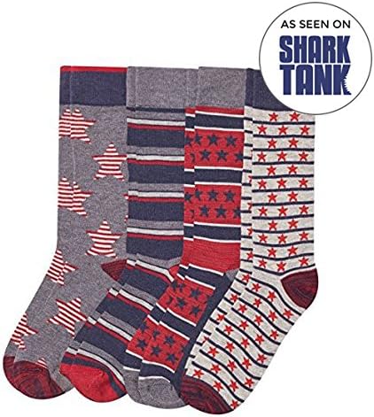 Basic Outfitters Men’s Classic Socks Assorted Red/Blue Stars and Stripes Polyester Spandex 4-Pack