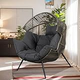 Vongrasig Outdoor Wicker Egg Chair PE Rattan Chair with Cushion, Oversized Patio Lounge Chair for Outdoor, Indoor, Balcony, Backyard, Garden, Black/Rattan
