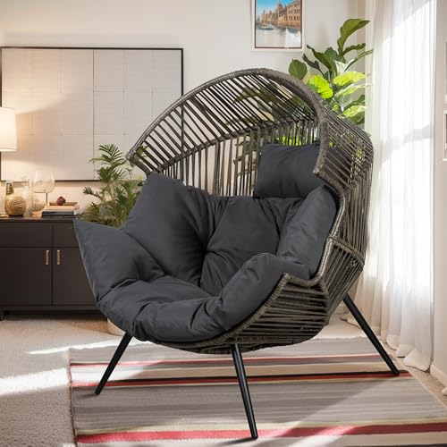 Vongrasig Outdoor Wicker Egg Chair PE Rattan Chair with...