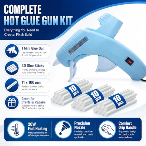 Hot Glue Gun Kit with 30 Glue Sticks, 20W Fast Heating Mini Glue Gun for Crafts, Anti-Drip Nozzle Hot Melt Glue Gun for DIY Projects, Home Repair, Woodworking, Fabric, School Arts and Crafts - Image 5