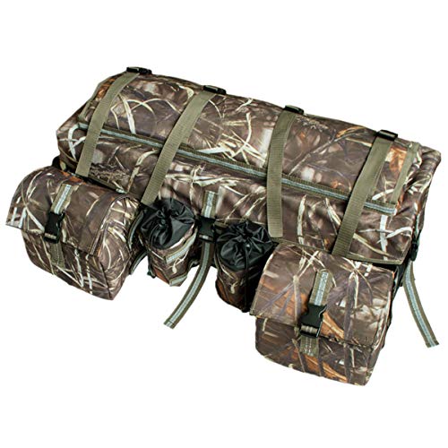 UNISTRENGH ATV Cargo Bag Rear Rack Gear Bag 600D Waterproof Oxford with Reflective Stripe Topside Bungee Tie-Down Storage Padded-Bottom Multi-compartment Camo All Purpose Rear Seat Bag (Camouflage)