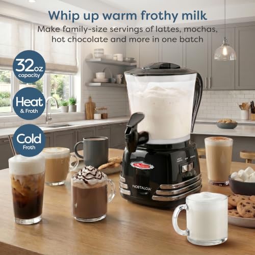 Image of Nostalgia Retro Hot Chocolate Maker & Milk Frother - 4-Cup Capacity, Heat & Froth Setting - For Cappuccinos, Lattes, Cold Drinks - Two-Way Dripless Spout