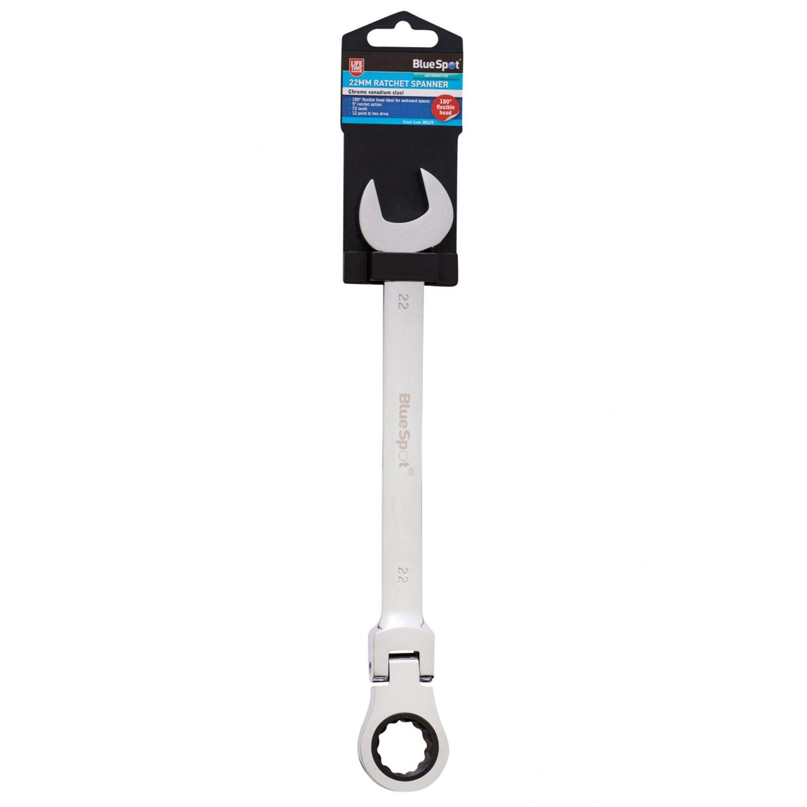Blue Spot Tools Sliver 05119 22Mm Chrome Vanadium Ratchet Spanner Flexible Head (180°)