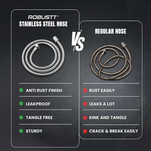 Image of Robustt Premium 304 Stainless Steel Jet Spray Hose Pipe for Toilet (Silver), 1.2m Flexible Hose Pipe with Anti Corrosion Finish, Hand Shower Pipe, Universal G1 /2 Fittings, High Pressure Faucet Pipe