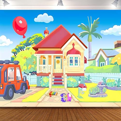 Cartoon Dog House Backdrop Blue Dog Birthday Party Background Cartoon Photography Background Kids Birthday Party Decorations for Boys and Girls 7x5 ft
