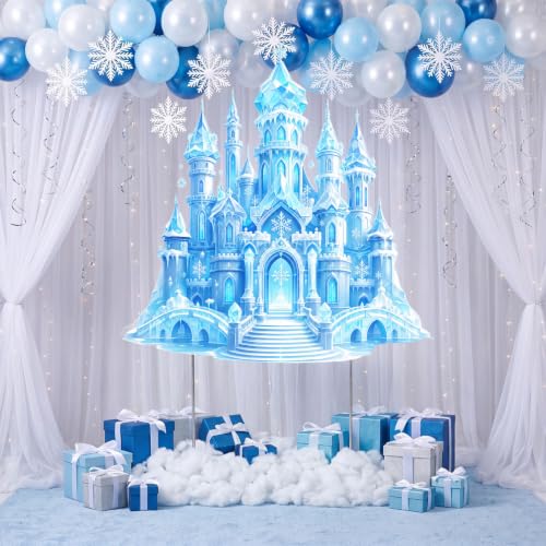 Image of Qunclay 4.5 ft Ice Castle Cardboard Cutout Winter Princess Party Decoration Life Size Ice Snow Photo Booth Prop Standee Stand up 3D Display Backdrop Decor for Birthday Baby Shower