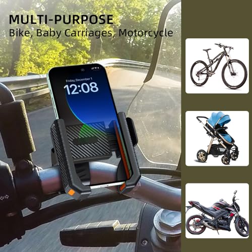 Image of KIVOS Motorcycle Phone Mount Holder with 1s Lock,Camera-Friendly Design,Handlebar Cell Phone Clamp for Bike,Scooters Phone Holder for iPhone Air 17 Pro Max, 16 15 Pro Max Plus,2.4 inch-3.54 inch Wide Phones