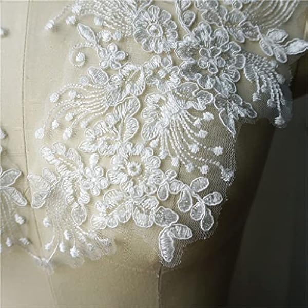 LLRYN 2 stks Witte bloemen rose kant stof kwast geborduurde bruiloft applicaties naai patch for avondjurk Diy Decoratie