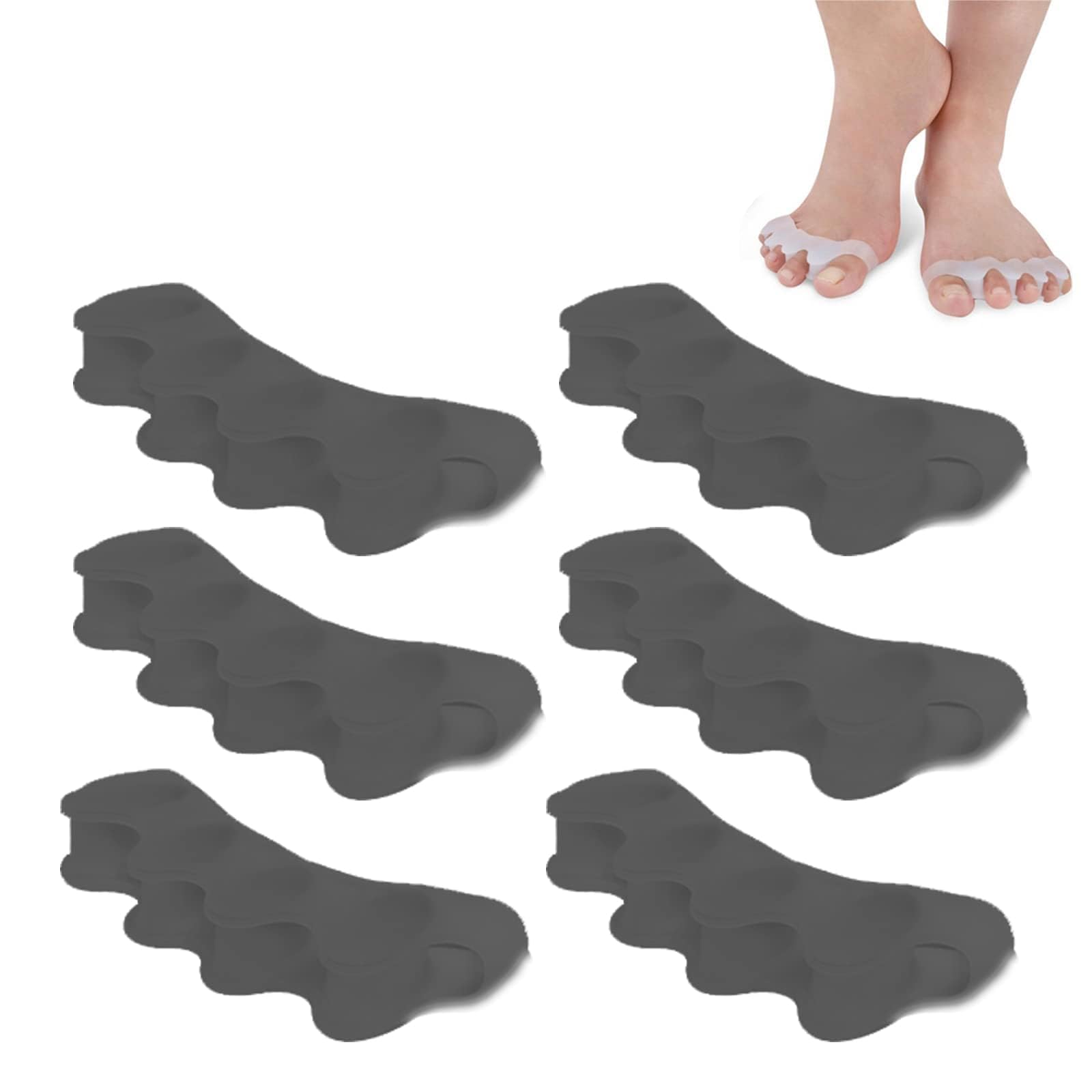 zoerbufan Separadores de Dedos de Los Pies[3 Pares],Separador Dedos Pie Silicona,Separador Dedos Pie Juanete Toe Spacer, Ajuste Ballet Yoga Atletas Hombre y Mujer para Todos los Pies(Negro)