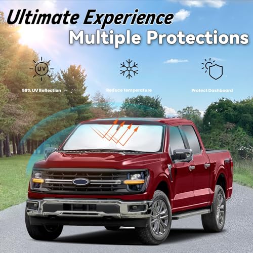 Image of Car Front Windshield Sun Shade for f150 2021-2024, Car Window SunShades Shield Cover Visor Protector with 240T Reflective Fabric UV & Sun Heat Protection Accessories