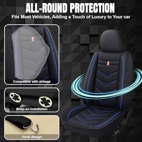 Image of Car Seat Covers Fit for GMC Terrain 2010-2026, Leather Seat Covers for Car, Waterproof Non-Slip Durable Car Seat Protector(5 Seats,Black Blue)