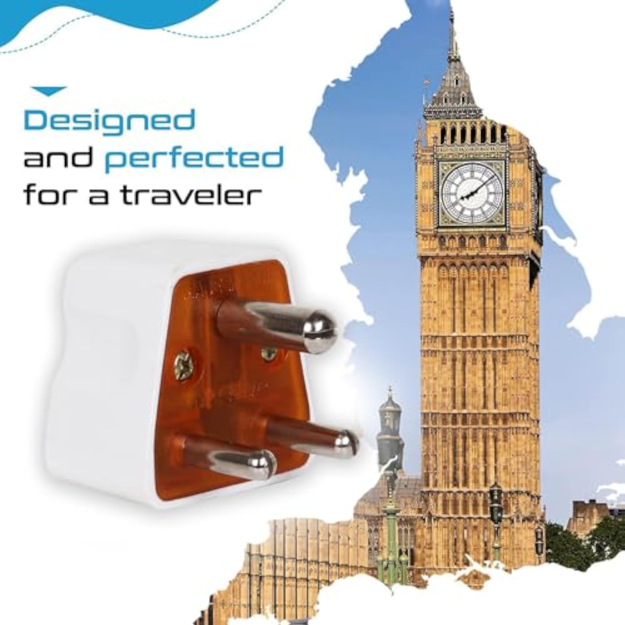 6 Amp Ceramic Inside Solid 3 Pin Conversion Plug, Universal Travel Adapter