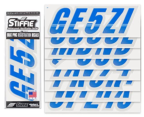 Image of STIFFIE Techtron Blue /Silver 3 inch Boat & PWC Registration Decals • Numbers Letters Stickers