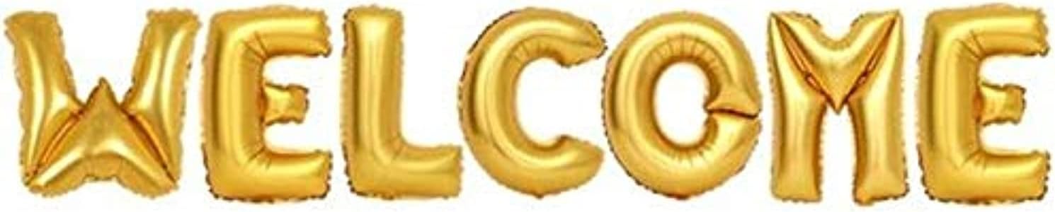 WELCOME 7Plus1 Set, 16inch Welcome Letters Foil Balloons for Birthday Wedding Party Decor Gold Letters - Collection