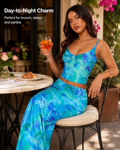 Image of Two Piece Skirt Set Women Maxi Long Skirt and Top Outfit | Soft stretchy 5 pc, slim bodycon, adjustable spaghetti straps, ruched crop tank, elastic waist, going out, beach vacation