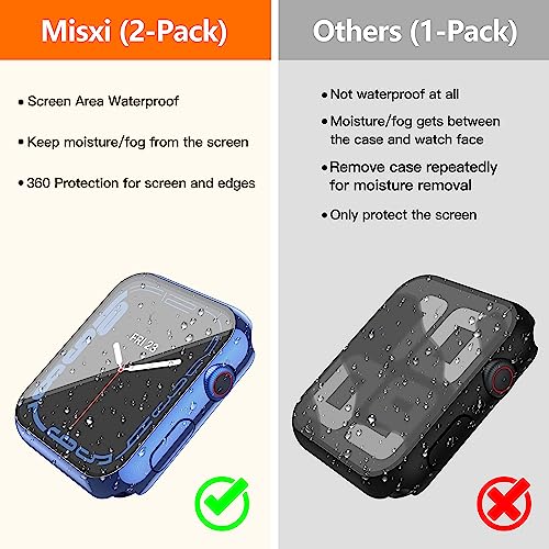 Image of Misxi [2 Pack Waterproof Anti-Scratch Case with Button for Apple Watch Series 9 (2023) Series 8 Series 7 41mm, Hard PC Cover with Tempered Glass Screen Protector for iWatch, 1 Blue + 1 Transparent