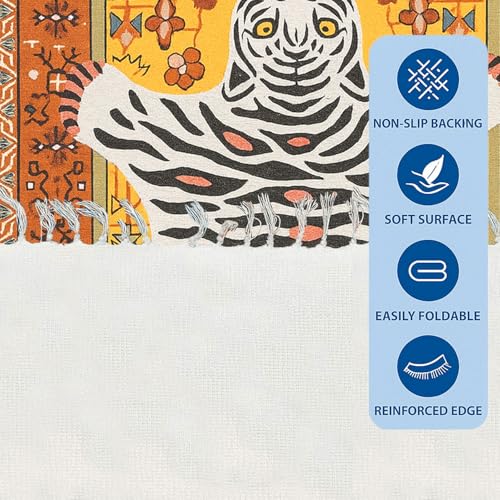 Image of LUXE HOME INTERNATIONAL Polyester White Tiger Design Carpets with Tassel Latex Backing Carpet for Hall, Living Room, Floor Rug, Bedroom Area Rug (3x5ft Multi)