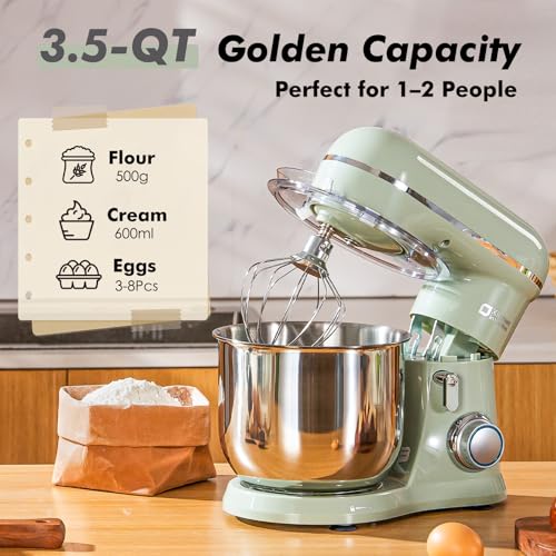 Image of Kitchen in the Box Stand Mixer, 3.5 QT Small Kitchen Electric Stand Mixers, 10-Speed Portable Lightweight Dough Mixer for Daily Use with Egg Whisk, Dough Hook, Beater (Light Green)