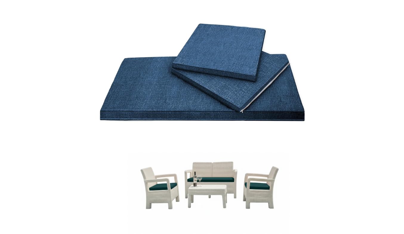 Coussins d'extérieur Premium 110 x 52 cm et 50 x 52 cm pour Ensembles de Jardin, Fabriqués en Italie (Bleu)