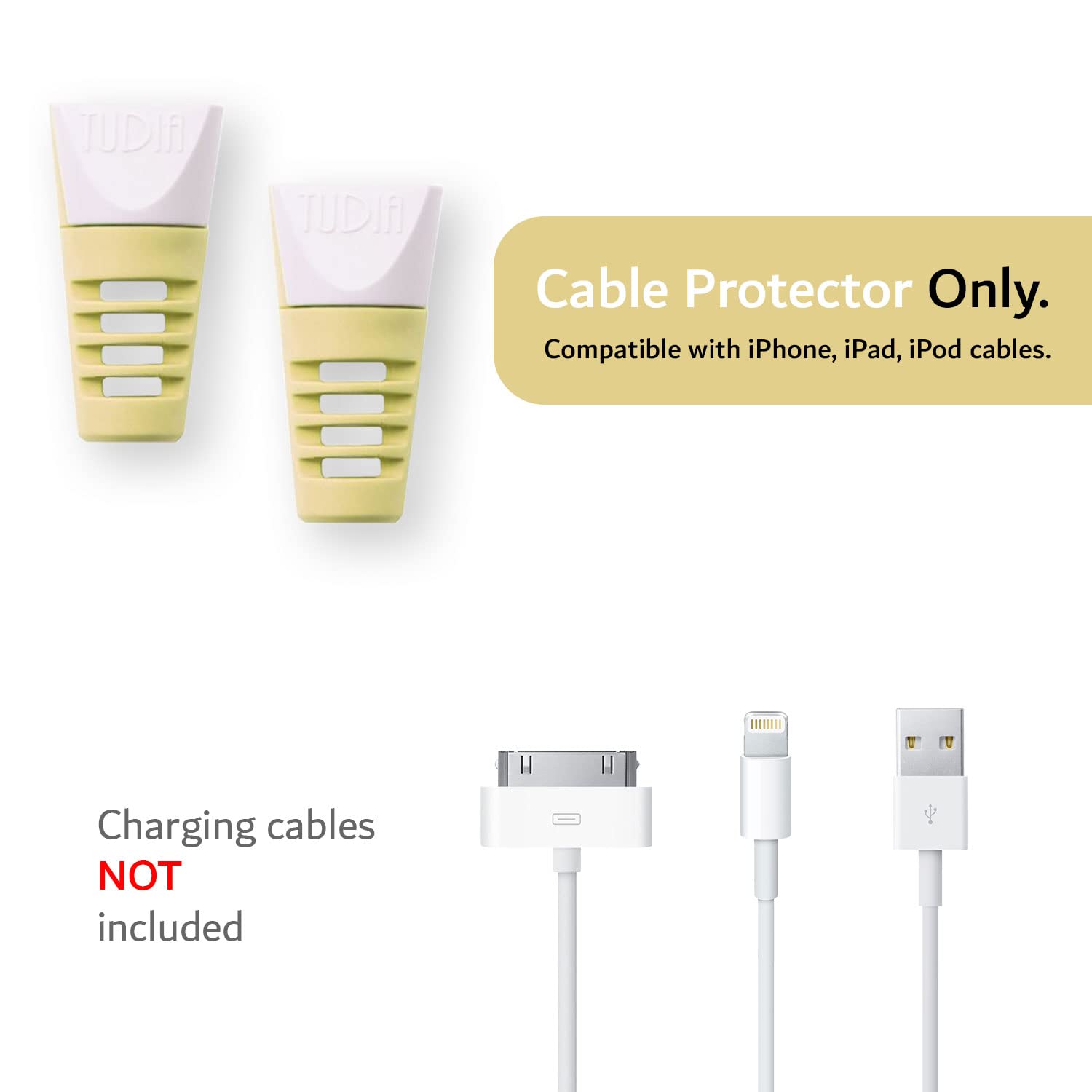 TUDIA [Klip] Snap On Charging Cable Cord Saver Protector Compatible with iPhone, iPad, iPod - Yellow