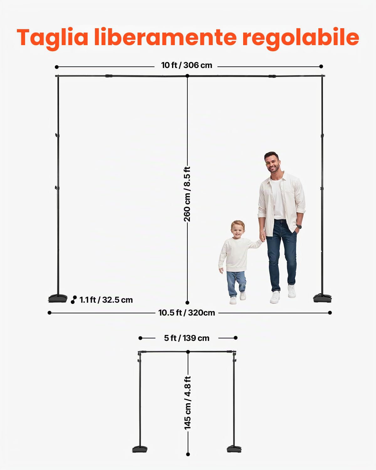 VEVOR Supporto per Fondale Fotografico Regolabile, Tessuto per Fondale 260 x 300 cm Supporto per Fondale con Barre Trasversali, Supporto per Schermo per Fotografia di Prodotto Fotografia in Studio
