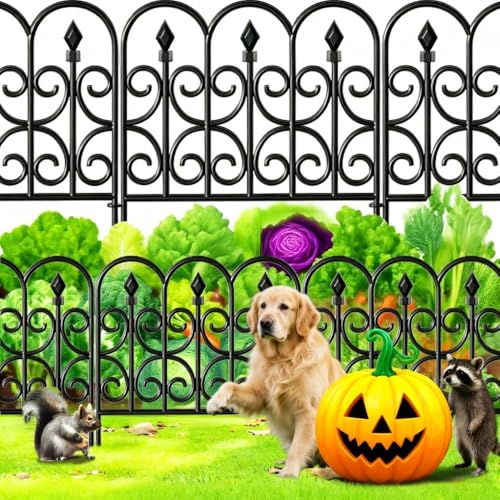 Amagabeli Metall Gartenzaun 5 Stück, 81cm(H) x 3.05m(L), Rostfreier Wetterfest Steckzaun für Beete, Hunde & Teiche, Dekorative Zaunelemente, Komplettset, Einfache Montage​