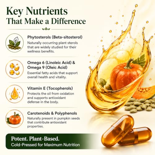 Image of Voll Sante Pumpkin Seed Oil Capsule,1000 mg Per Serving|HPMC Plant-Based Veg Capsules|Non-GMO|Cold-Pressed | Ayurvedic | Dietary Supplement | Natural Source of Omega 6 & 9 Essential Fatty Acids | Supports Hair & Skin Health | 60 Capsules ( Pack Of 1) (60 Count)