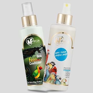 Pet Life Anti Ticks Birds Bath Shampoo 200 Ml + Birds Feather Conditioner 200 Ml-Waterless/Spray For Poultry Birds, Parrots, Sparrows, Pigeon ?Cleaner/Shinier Coat & Soft/Silky Feathers- All Bird Type