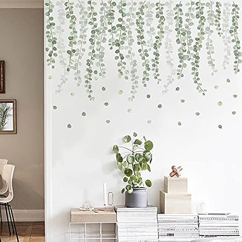 Runtoo Eucalyptus Vine Leaves Wall Decals Hanging Green Plants Wall Stickers Living Room Bedroom Nursery Home Decor Cover