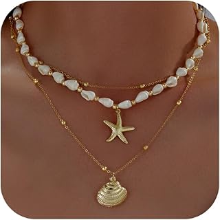 Seashell Starfish Necklace for Women Conch Shell Summer Pearl Beach 14k ...