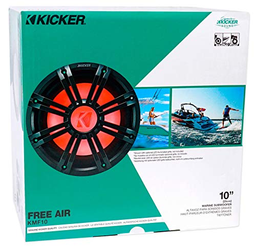 Image of KICKER 45KMF104 10 inch Free Air Marine Subwoofer Sub+Charcoal Grille w /LED's+Remote