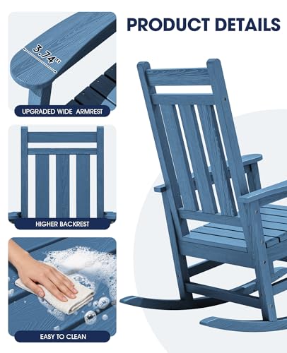 Image of KINGYES Oversized Outdoor Rocking Chair Set of 6, HDPE Patio Rockers, Blue