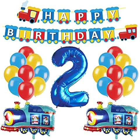 JOPARY Train 2nd Birthday Decorations,Train 2 Years Old Birthday Party Supplies With Number 2 Foil Balloons, Train Birthday Banner, Latex Balloons For Kids Train Birthday Party Decoration Cover