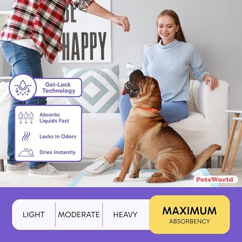 Image of PETSWORLD Giant Dog Potty Pads, Odor-Eliminating, 36 inch x 36 inch, Ultra Absorbent 5-Layer Leak-Proof Training Pads for Dogs & Cats (36x36, 100 Count)