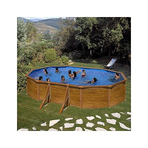 Gre Kit610W Pacific - Piscina Elevada Ovalada, Aspecto Madera, 610 X 375 X 120 Cm