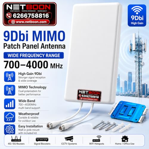 Image of 5G MIMO Patch Panel Directional Antenna, 9 dBi High Gain, 700-4000MHz Wideband Coverage, Indoor /Outdoor Weatherproof Antenna for Cellular Networks, IoT, Fixed Wireless etc