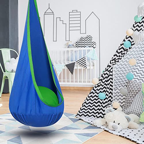Gold Armour Kids Pod Swing Seat, Child Hammock Chair with Inflatable Pillow, 100% Cotton Hanging Chair for Outdoor and Indoor, Max 176Lbs (Navy Blue)