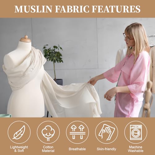 peasug 100 cotton muslin fabric 63 inch x 2 yards unbleached muslin linen fabric by the yard medium weight draping fabrics suitable for sewing embroidery garments crafts material-natural