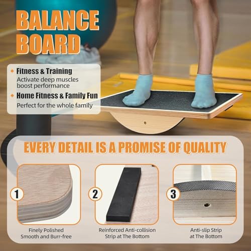 Wiebelplank, sportief balansbord van hout, wiebelplank met antislip voet, balansplank voor onder het bureau, kernkracht, stabiliteit, balansbord voor op het bureau - Afbeelding 5
